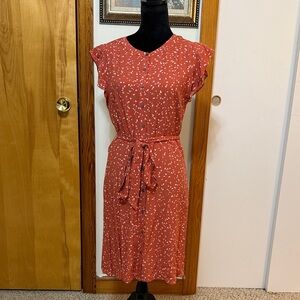 LOFT Terracotta Patterned Midi Dress